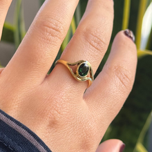 Load image into Gallery viewer, DS Oval Green Tourmaline Bezel Set with Cutouts Gold Ring
