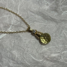 Load image into Gallery viewer, DS Lemon Lime Citrine Briolette Pendant 14k Yellow Gold Necklace
