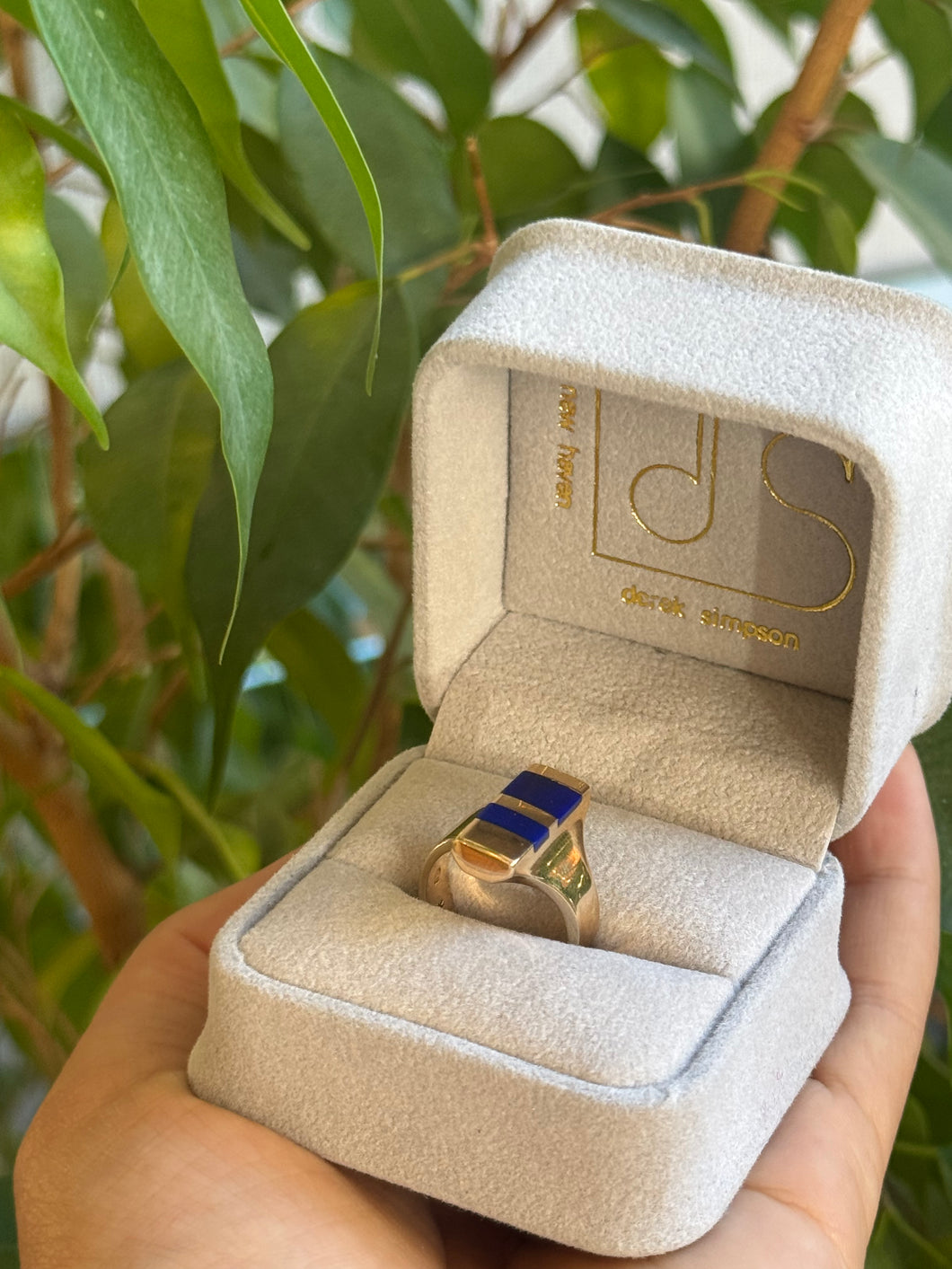 DS Elongated Lapis Gold Ring