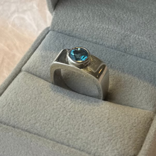 Load image into Gallery viewer, DS Soft Square Bezel Set Blue Topaz Ring
