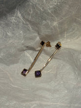 Load image into Gallery viewer, Amethyst Bias Set Drop Earrings
