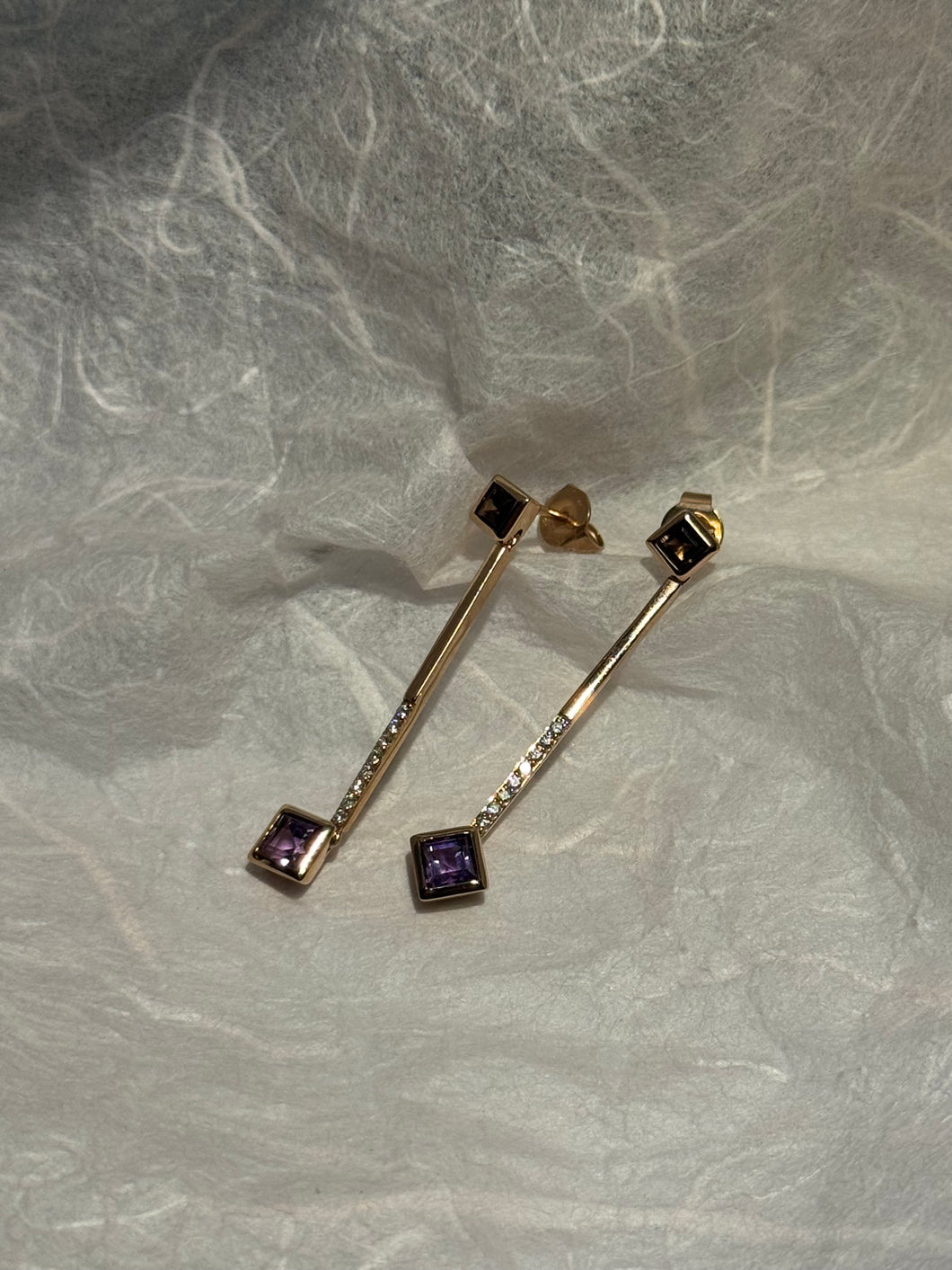 Amethyst Bias Set Drop Earrings