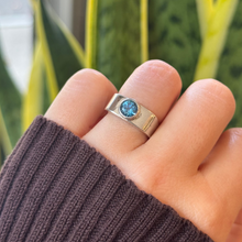 Load image into Gallery viewer, DS Soft Square Bezel Set Blue Topaz Ring
