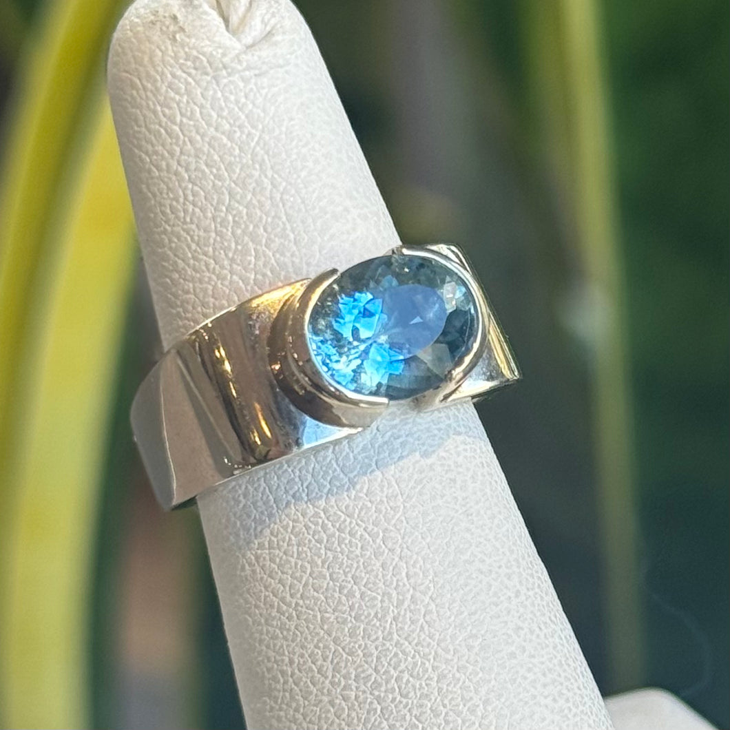 DS Oval Aquamarine Partial Bezel Ring
