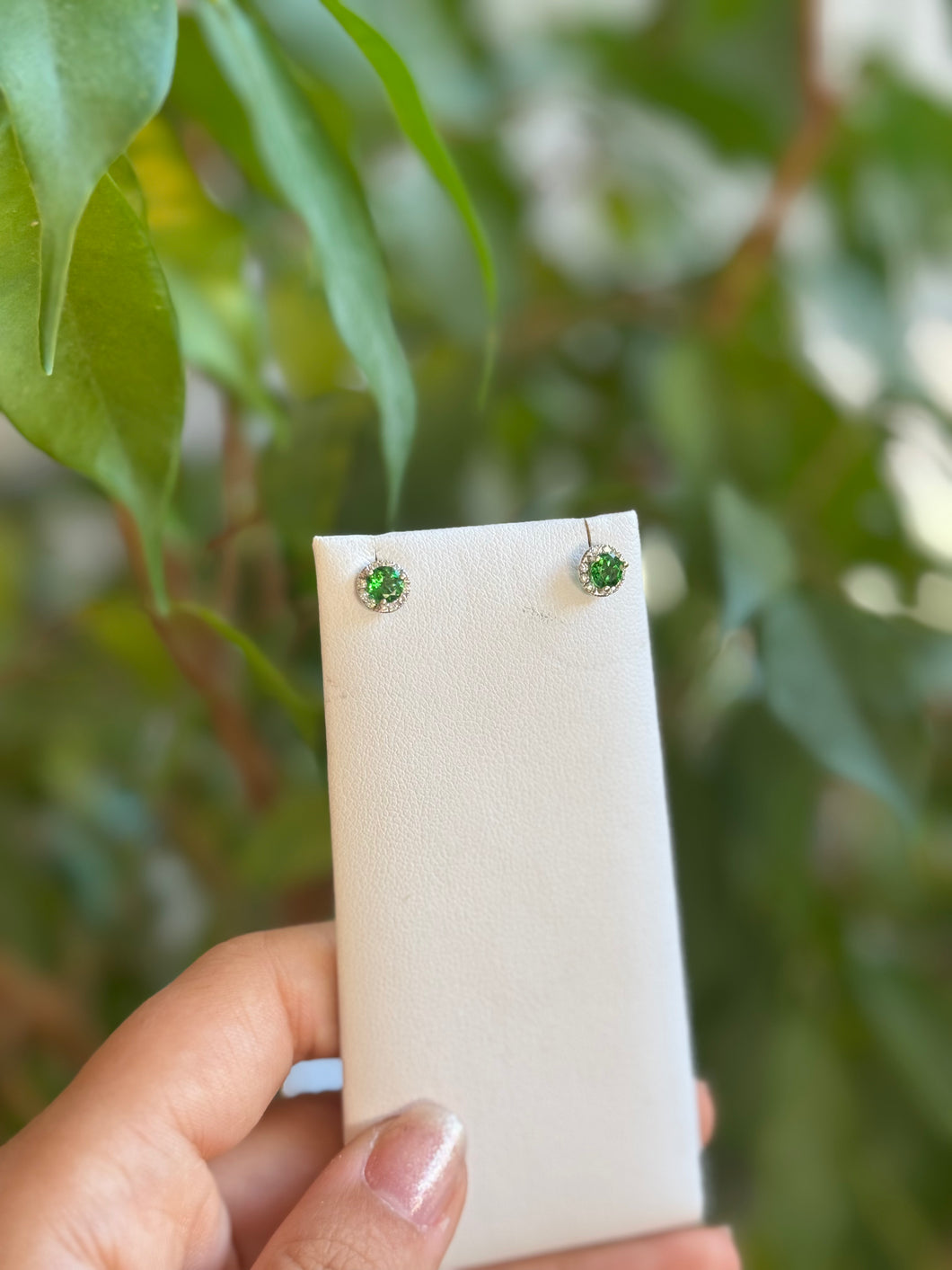 Tsavorite Garnet & Diamond Stud Earrings (3 pronged)