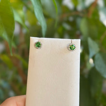 Load image into Gallery viewer, Tsavorite Garnet &amp; Diamond Stud Earrings (3 pronged)
