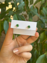 Load image into Gallery viewer, Tsavorite Garnet &amp; Diamond Stud Earrings (4 pronged)
