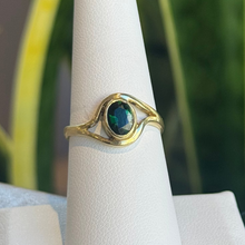 Load image into Gallery viewer, DS Oval Green Tourmaline Bezel Set with Cutouts Gold Ring
