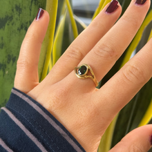 Load image into Gallery viewer, DS Oval Green Tourmaline Bezel Set with Cutouts Gold Ring
