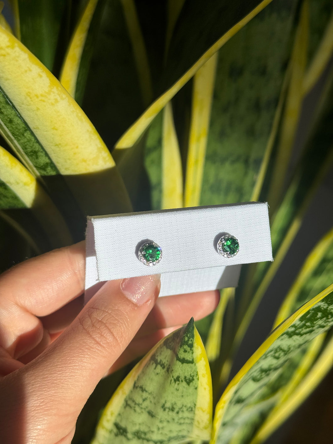 Tsavorite Garnet & Diamond Stud Earrings (4 pronged)