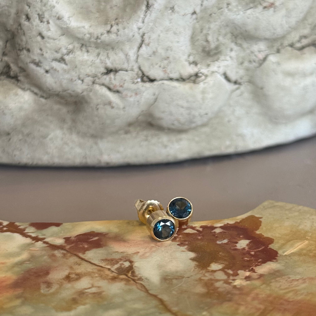 DS London Blue Topaz Small Bezel Set Studs