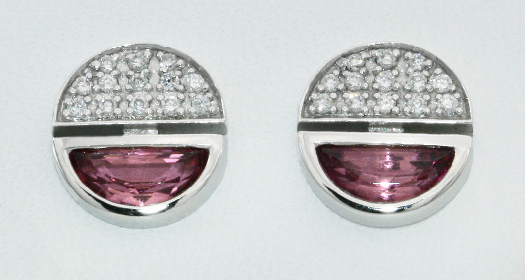 Pink Tourmaline & Diamond Pave Stud Earrings