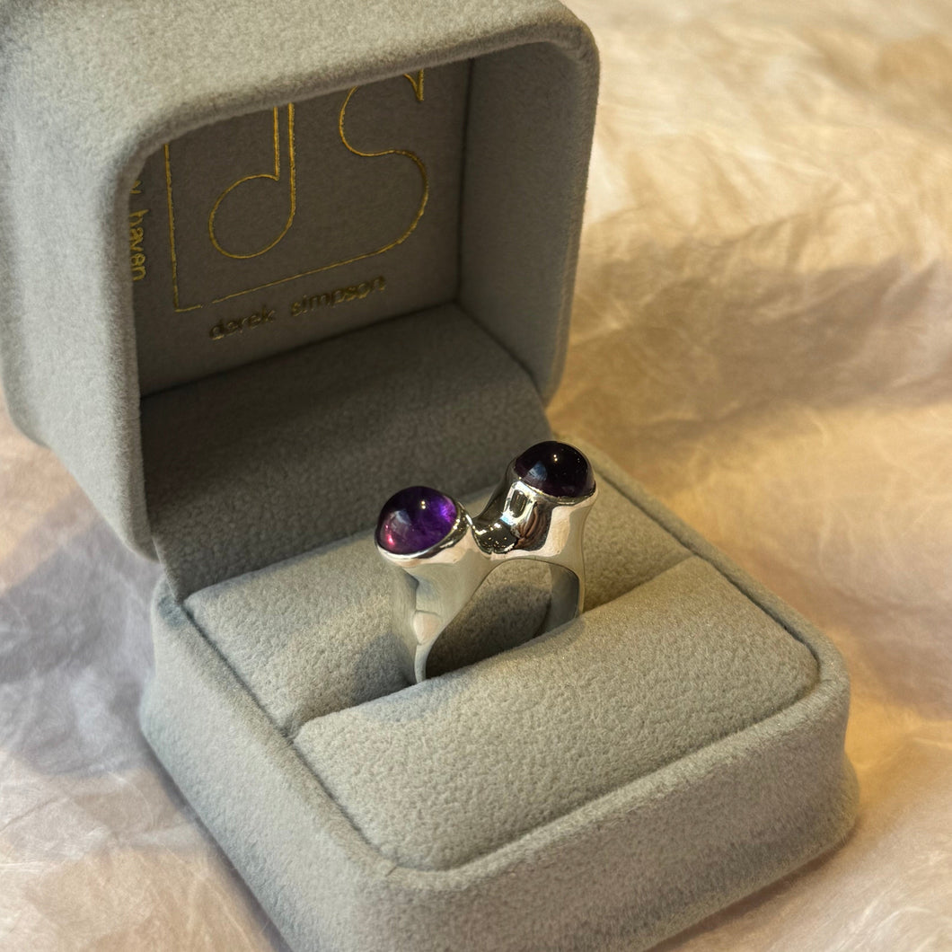 DS Sterling Silver Double Cab Amethyst Ring