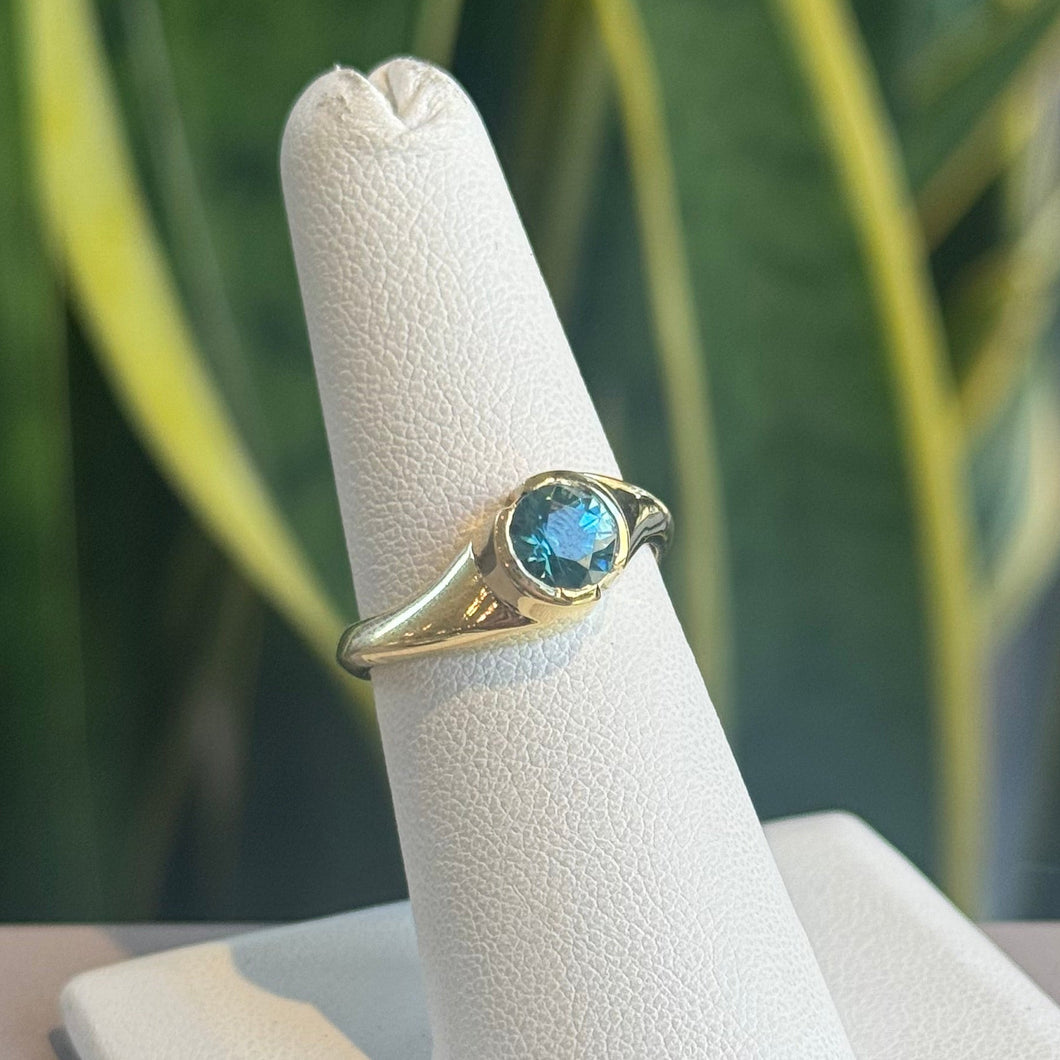DS Blue Zircon Partial Bezel Gold Ring