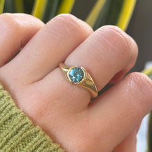 Load image into Gallery viewer, DS Blue Zircon Partial Bezel Gold Ring
