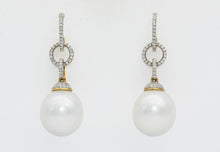 Load image into Gallery viewer, South Sea Pearl and Pavé Diamond Drop Earrings
