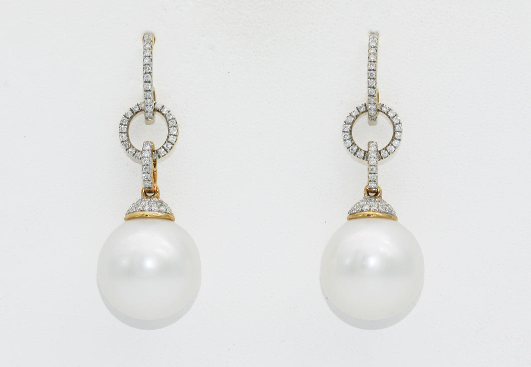 South Sea Pearl and Pavé Diamond Drop Earrings