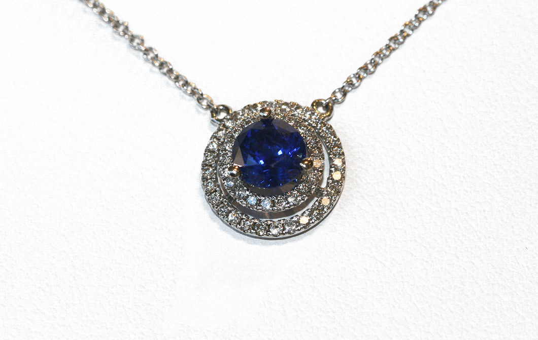 Sapphire and diamond accent necklace in 14k white gold