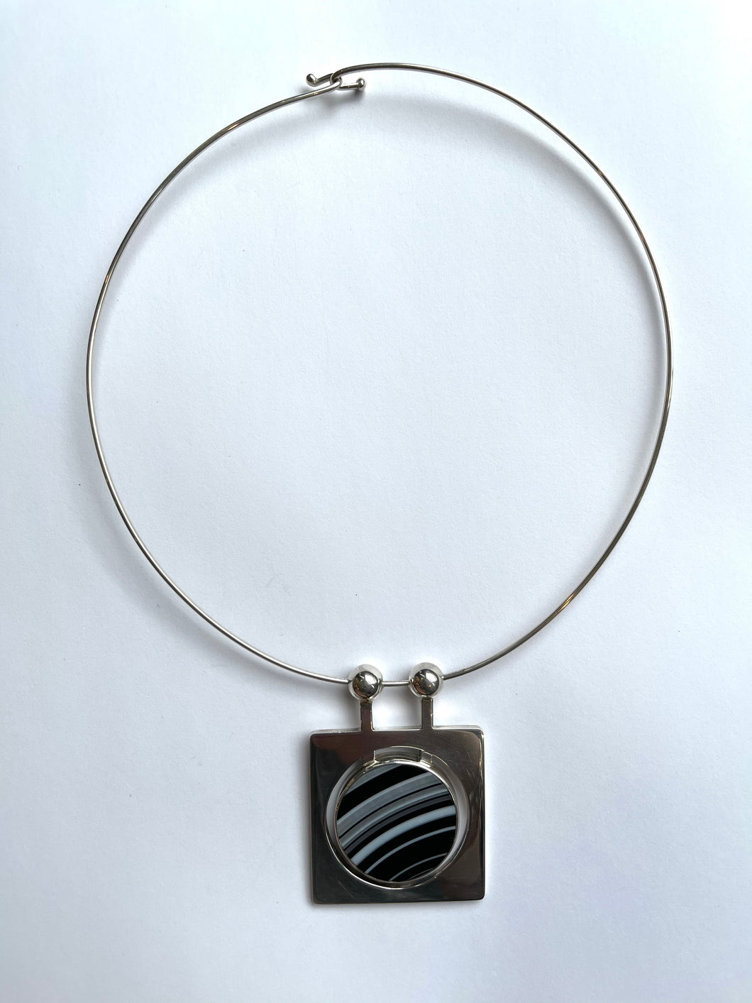 DS Circle in the Square, Banded Agate Necklace